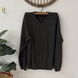 Izod Men’s 100% Cotton Green Ribbed Stretch V Neck Pullover Sweater Large